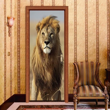 77x200cm Ustvarjalne Živali lev Vrata Nalepke Slikarstvo Ozadje Plakat Stenske Nalepke, Spalnica, Dnevna Soba Dekoracijo Doma