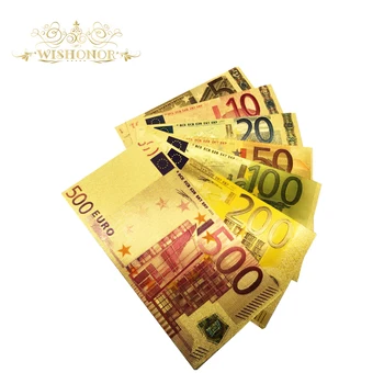 7pcs/veliko Barve Evro Bankovcev Določa 5 10 20 50 100 200 500 EUR Zlato, Bankovci v 24K Gold Ponaredek papirnati Denar za Zbiranje