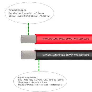 8 Merilnik Električne Žice Baterijo Kabel 3m Črn In 3m Rdeč 8AWG-1650 Pramenov Pocinkane Bakrene Žice , spojke s hitro