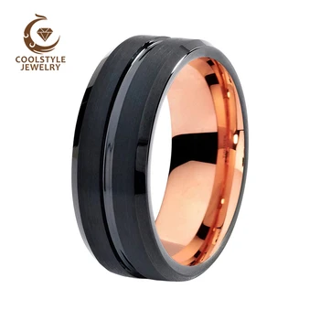 8 mm Moški Ženska Poročni prstan Black Rose Gold Volframov Karbid Obroč Center Profilirane Prirezani Brušena Konča Udobje, Fit