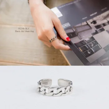 925 sterling srebrni prstan trend ustvarjalne težka industrija veriga obroč, odpiranje nastavljiv modno osebnost ženske srebrno roko jewe