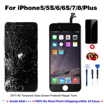 AAA+++LCD Zaslon Za iPhone 6 7 8 6Plus na Zaslonu na Dotik Zamenjava iPhone 5S lcd SE Ne Dead Pixel+Kaljeno Steklo+Orodja 6s lcd
