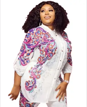 Afrika Oblačila Afriške Tiskanja Elastična Bazin Vrečasta Hlače Rock Stil Dashiki Rokav Znanih Obleko Za Ženske Plašč + Dokolenke 2pcs/se