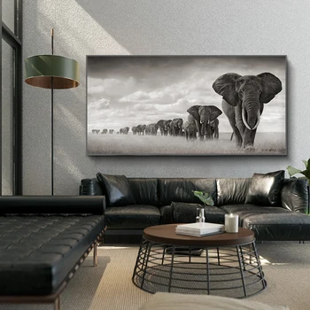 Afrika Sloni Platno Slikarstvo Divje Živali Skandinaviji Cuadros Plakatov in Fotografij Wall Art Slik, Dnevna Soba Dekor
