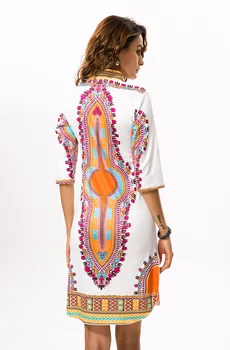 Afriške Jesenska Moda za Ženske DressTight Etnične Slog Visoke Stretch Tiskanja Slim Proti-vrat Obleko