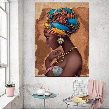 Afriške Platno Stensko Slikarstvo Umetnost Fotografij, Plakatov In Fotografij Črna Ženska Na Platno Začetni Stenski Dekor Slike Za Dnevno Sobo