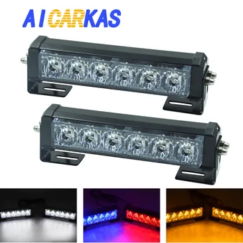 AICARKAS 2X 6-LED Sili Svetlobe Kompleti za Vozila, Varnostni Svetlobo Palice 9 Načini Flash Opozorilo Lučka Policija Stroboskopske Led Žarnice 12V 24V