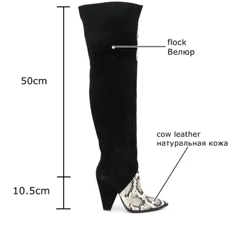 ALLBITEFO velikost 34-43 kosmiči + pravega usnja ženske škornji zimski visoke pete, čevlji modni kolena, visoko dolgo čevlji seksi jahanje škornji
