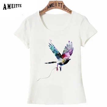 AMEITTE prost Ptica Pisane geometrijski vzorec T-Shirt Poletje Moda za Ženske T-shirt Smešno Ptica Tiskanja Priložnostne Vrhovi Luštna Punca Tees
