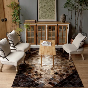 Ameriški stil razkošje naravne rjave barve, cowhide mozaik preprogo , pristen napa usnje krzno chequer preproga za dnevno sobo