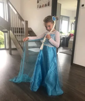 Ana Elsa Božič Obleko Otroci Halloween Carnival Elza Kostum Za Dekleta Crystal Light Blue Dolg Rokav Elsa Obleko