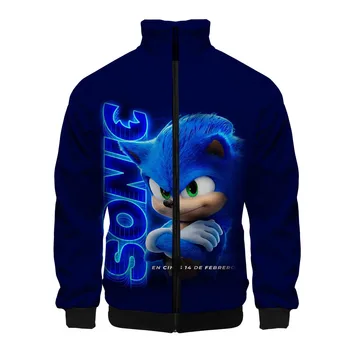 Anime Sonic Hedgehog Cosplay Costum 3D Tiskanja Moške Jakne Harajuku Jopico Stojalo Ovratnikom, Zadrgo Baseball Suknjič Vrhnja oblačila