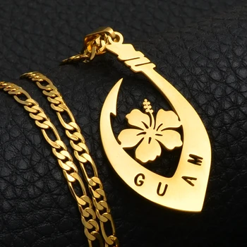 Anniyo Hibiscus Cvet Guam Obesek Ogrlice za Ženske, Moške, Zlata Barva Guam Nakit Darila #128621