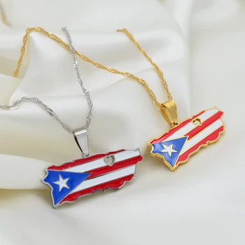 Anniyo Srce Puerto Rico Zemljevidu in Barve Zastave Obesek Ogrlice Zlata Barva/Srebrne Barve PR Puerto Ricans Nakit Darila #165521