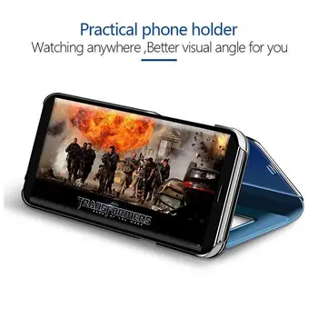 Anti-padec Flip Ogledalo Stransko Okno Primeru Telefon Za Samsung Galaxy A51 A71 Pregleden Shockproof Zaščitna Hrbtni Pokrovček Coque