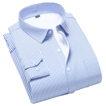 AOLIWEN blagovne znamke moških zimskih 40% bombaž modra toplo belo črtasto majico priložnostne zadebelitev in žamet hladno dokaz dolg rokav slim majica