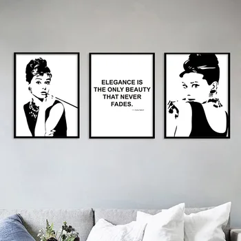 Audrey Hepburn Nordijska Plakati Moderno Črno Belo Steno Umetniško Platno Slikarstva in grafike Stenske Slike za Dnevna Soba Dekoracijo