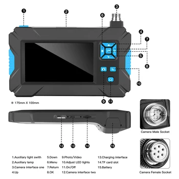 Avto Cevi Industrijske Endoskop 1080P Borescope HD Preverite Fotoaparat 5,5 mm Endoscop Fotoaparat Fflexible s 4,3-palčni Zaslon z 8 LED Luči