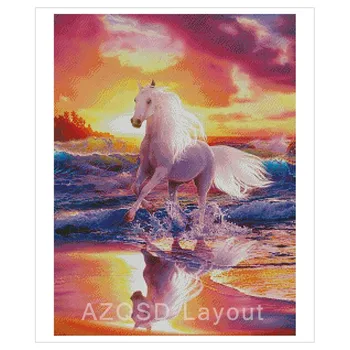 AZQSD Celoten Kvadratni Diamond Mozaik Živali Konj Needlework Diamond Slikarstvo Vezenje Morju Doma Dekor Darilo Ročno Wall Art