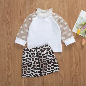 Baby Dekle, Poletna Oblačila, ki 2Pcs Rokavi Top Leopard Natisnjeni Mini Krila, Obleke, 1-6Y Čipke Design Otrok Dekle Oblačila