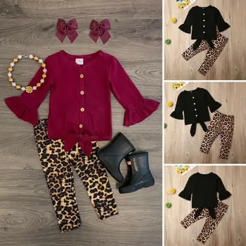 Baby Dekleta Leopard Obleke T-majica+Hlače Nastavite Malčka Jesenski Oblačila Trenirko UK