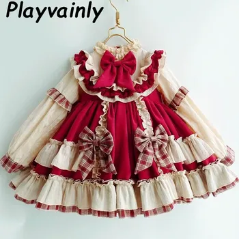 Baby Dekleta Stranka Obleke, Otroci Lolita Obleke za Dekleta Velik Lok, Dolgi Rokavi Princesa Dekleta Obleke Otroška Oblačila E20002
