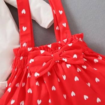 Baby valentinovo obleko za Malčke Baby Dekleta Obleke Moj 1. Valentinovo Romper Vrhovi+Src Suspender Krilo Trakovi Set