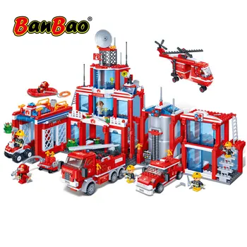 BanBao Gasilskega Gasilce Tovornjak Helikopter Gradniki Izobraževalne Opeke Model Igrača 8355 Za Otroke, Otroci Prijatelj