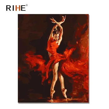 Barvanje Z Številke Rdeča Balet Ples Dekle, Olje, Akril Barve Na Platno Za Sodoben Dom Decoracion