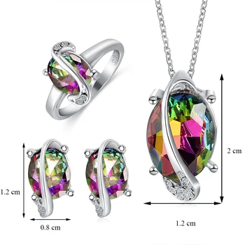 Barvita Kristalni Nakit Sklopov Ženske Modni Geometrijske Ogrlico, Obesek Stud Uhan Crystal Ring 3Pcs/Kompleti