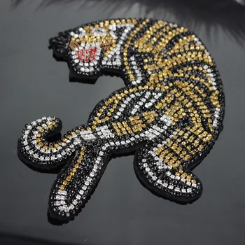 Beaded Diamond Motivi Tiger Tkanine Obliži Vezenine Nazaj Značko Aplicirano za Oblačila Šivati na Šivalni Pribor B78