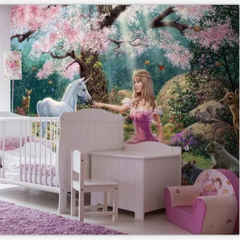 Beibehang Ozadje ozadje po meri dnevna soba, spalnica sanjsko lepe risanke roza cvet, drevo princesa beli konj ozadju