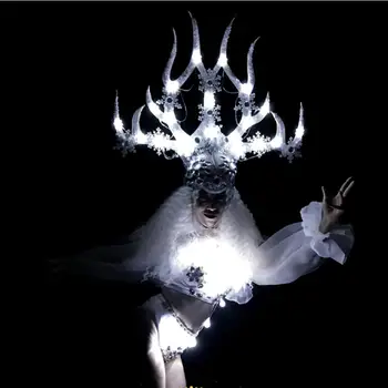 Beli božični ples cvetje klobuk LED luči kostume ženski LED Rogovja uspešnosti kostum