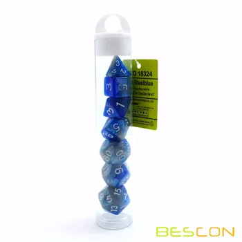 Bescon Mini Gemini Dveh Ton Polyhedral RPG Kocke Set 10 MM, Mala RPG igra Vlog Igra Kocke D4-D20 v Cevi, Barva Steelblue