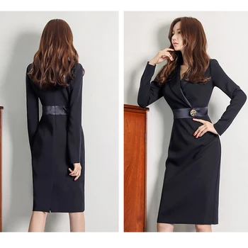 BGTEEVER Urad Proti-vrat Vitek Pas Black Ženske Obleko Elegantno Hip Paket Mid-dolžina Ženski Svinčnik Obleko Vestidos 2020 Pomlad
