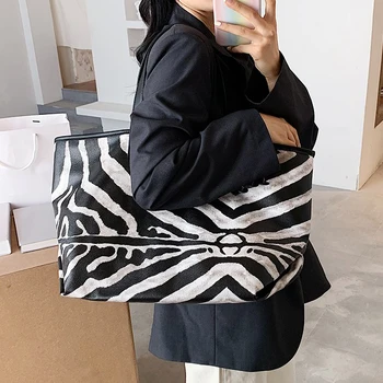 Black+Belo Črtasto Ramenski Messenger Bag Largecapacity Priložnostne Tote Vrečko Zebra Print Torbici Lady Torbici Nakupovalno Torbico