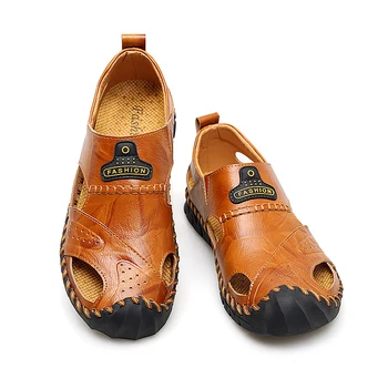 Blagovne znamke 2019 Novo Ročno Poletne Sandale Plaži Sandali Dihanje Moški čevlji Pravega Usnja za Moške Vzročno Čevlji Plus Velikost 38-48