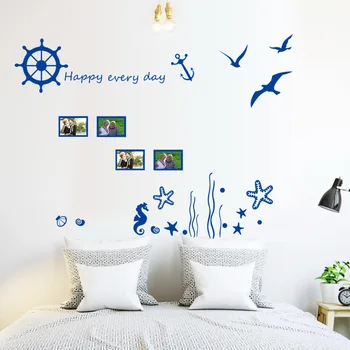 Blue sea view je ustvarjalni modni spalnica, dnevna soba dekorativne stenske nalepke se lahko odstrani