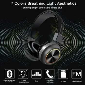 Bluetooth 5.0 Slušalke, Brezžične Slušalke, Zložljive LED Luči Stereo Gaming Slušalke Z Mikrofonom Za Iphone Xiaomi PC