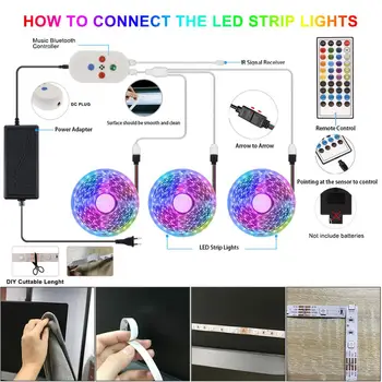 Bluetooth Glasbe LED Trak Ruban LED Osvetlitvijo TV svetila za Kuhinjo po Stopnicah LED Dimmer Luči RGB Trak z Daljinskim upravljalnikom