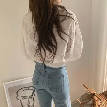 Blusas mujer de moda 2019 bele čipke šifon bluzo majica dolg rokav womens vrhovi in bluze, ženske majica oblačila