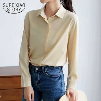 Blusas Mujer Novi korejski Šifon Marelice, Majica za Ženske z Dolgimi Rokavi OL Slog 2021 Pomlad Vrhovi Priložnostne Nepakirana Trdna Bluze 8897 50
