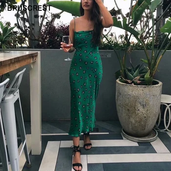 Bodycon zeleno obleko eleganten casual letnik Poletni obleki 2019 sundress boho plaži midi špageti trak cvetlični obleko vestidos