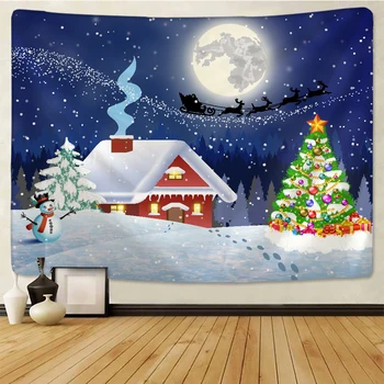 Božič Tapiserija Steni Visi Santa Claus Zvezdnato Nebo In Luno Božični Večer Zasnežene Pokrajine Okraski Doma Dekoracijo Darilo