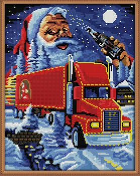Božični tovornjak Božiček dekor slike šteje natisnjena na platno DMC 14CT 11CT Navzkrižno Šiv Needlework Kompleti kompleti za Vezenje