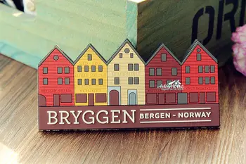 Bryggen Bergnu na Norveškem Turističnega Potovanja, trgovina s Spominki, 3D Gume Hladilnik Magnet