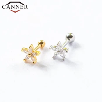 CANNER 1 par 925 Sterling Srebro zajec ušesa cvet Cirkon Male Stud Uhani za Ženske Zlata Barva Ušesa Stud Piercing Earings