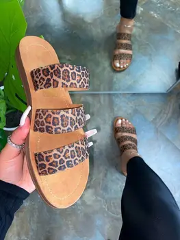 Cavans Candy barve Trakov Copate 2020 Ženske Doma Flip Flops Priložnostne Čevlji Strani Leopard Ravno na Prostem Divje Kavbojke Sandali