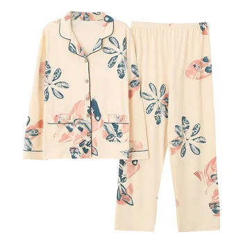 Celotno Bombažno Pižamo Za Ženske je iz Pižame Gumb Jopico Homewear Pomlad Pijamas Mujer Plus Velikost 4XL Sleepwear More 2Pcs