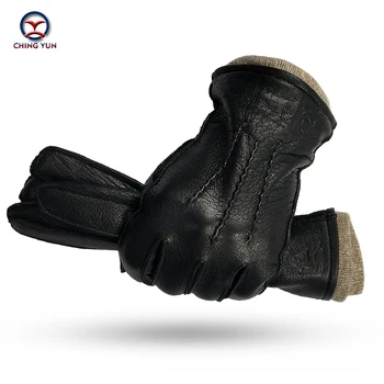 CHING YUN zimske moške deerskin rokavice buckskin men ' s toplo in mehko Zunanje šivanje moške črne rokavice 70% volna, podloga